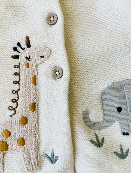 CARDIGAN SWEATER ANIMAL SAFARI EMBROIDERED NATURAL