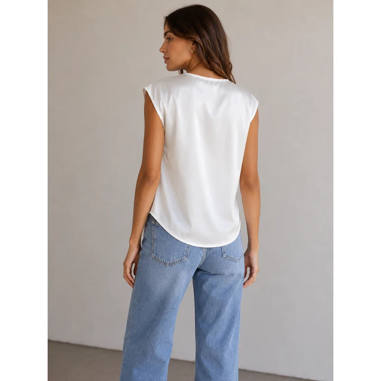 TOP SATIN CAP-SHOULDER WINA OFF WHITE