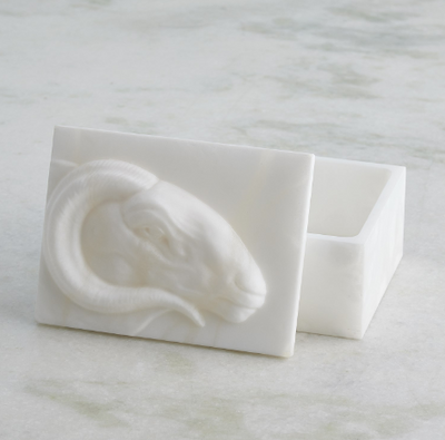 BOX CARVED ALABASTER WHITE