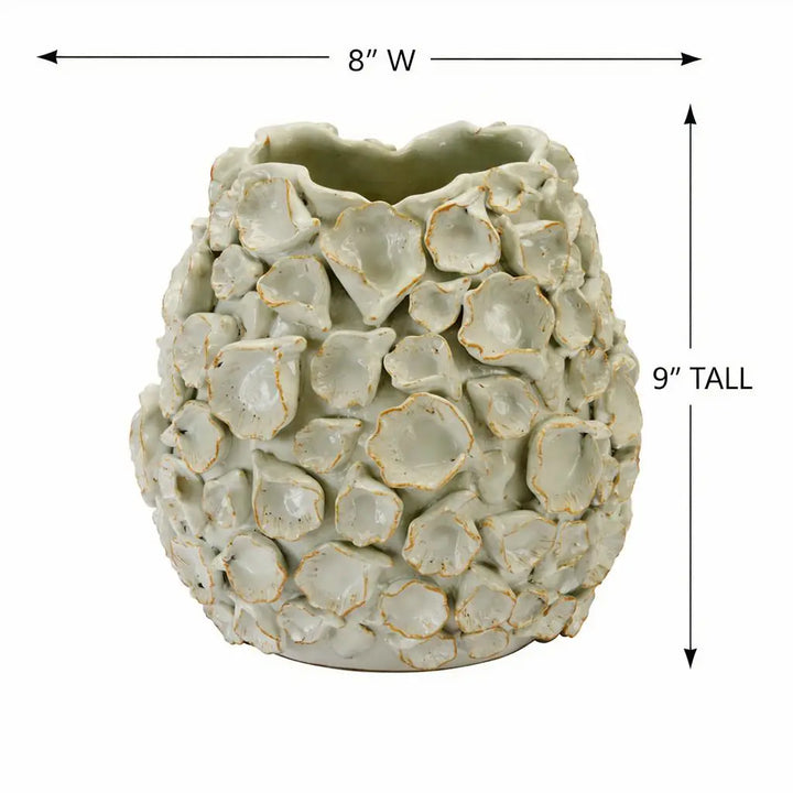 MED VASE WHITE OYSTER CORAL PETAL
