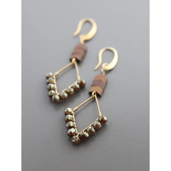 EARRINGS GEOMETRIC GLASS PEARL AND HEMATITE