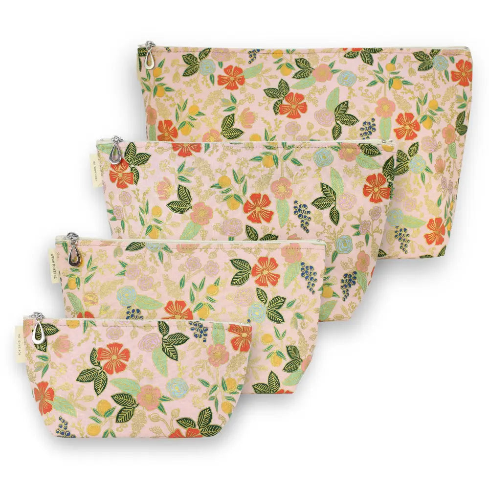 COSMETIC BAG METALLIC FLORAL ON PINK