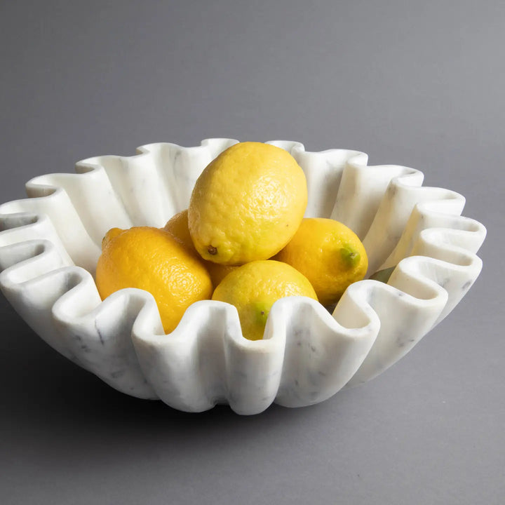 BOWL MARBLE CARVED LOTUS 12''