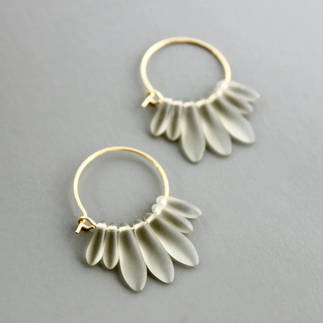 EARRINGS HOOP BLACK DIAMOND MATTE GLASS SMALL