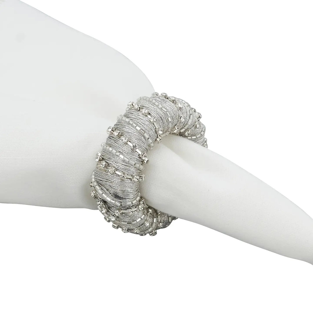NAPKIN RING GLAMOROUS BEADED SILVER