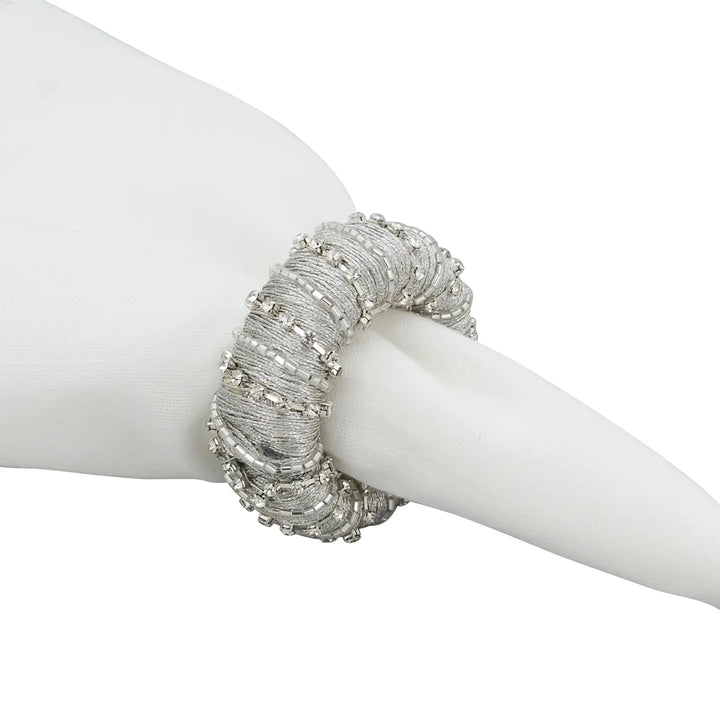 NAPKIN RING GLAMOROUS BEADED SILVER