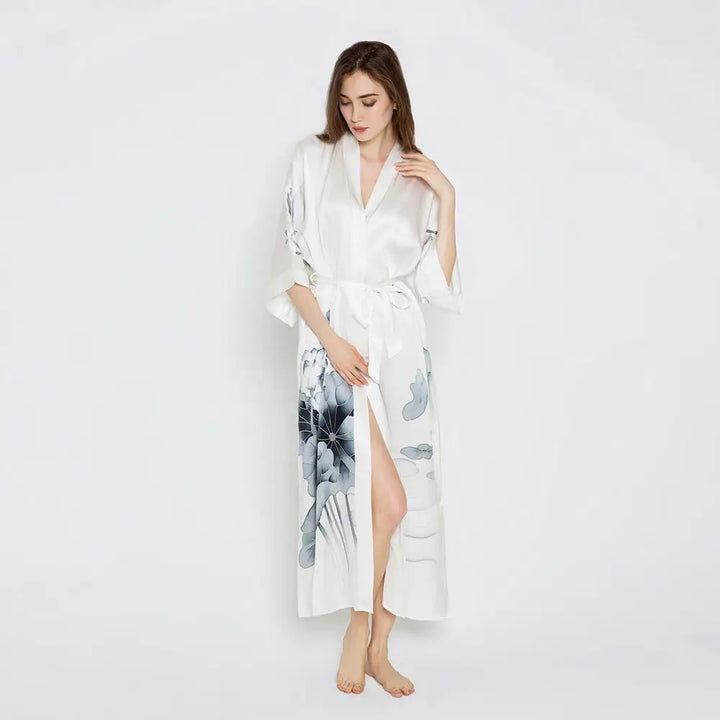 ROBE SILK HANDPAINTED LOTUS LONG
