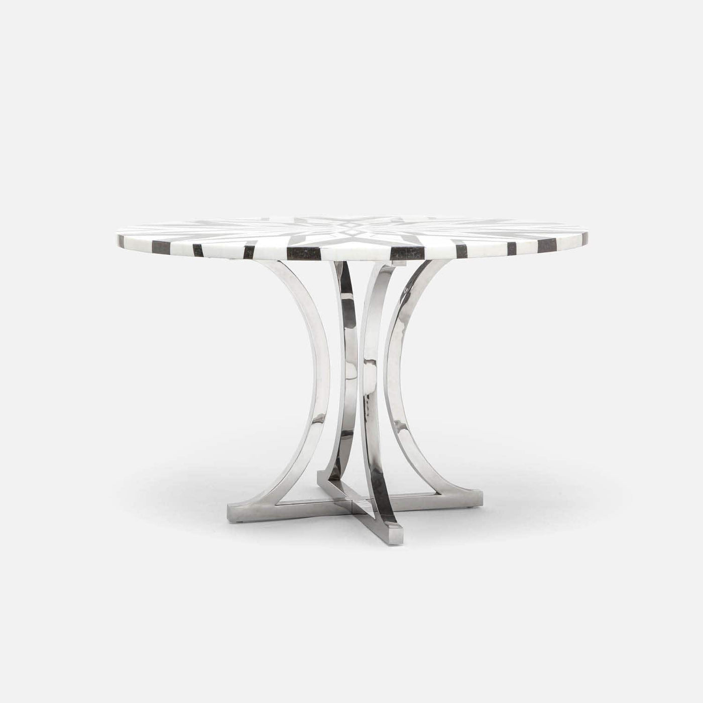 TABLE ROUND BLACK&WHITE MARBLE INLAY SILVER BASE