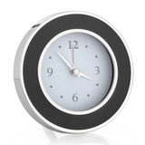 ALARM CLOCK BLACK ENAMEL & SILVER ROUND