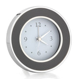 ALARM CLOCK TAUPE ENAMEL & SILVER ROUND