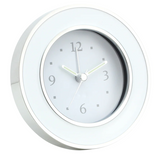 ALARM CLOCK WHITE ENAMEL & SILVER ROUND