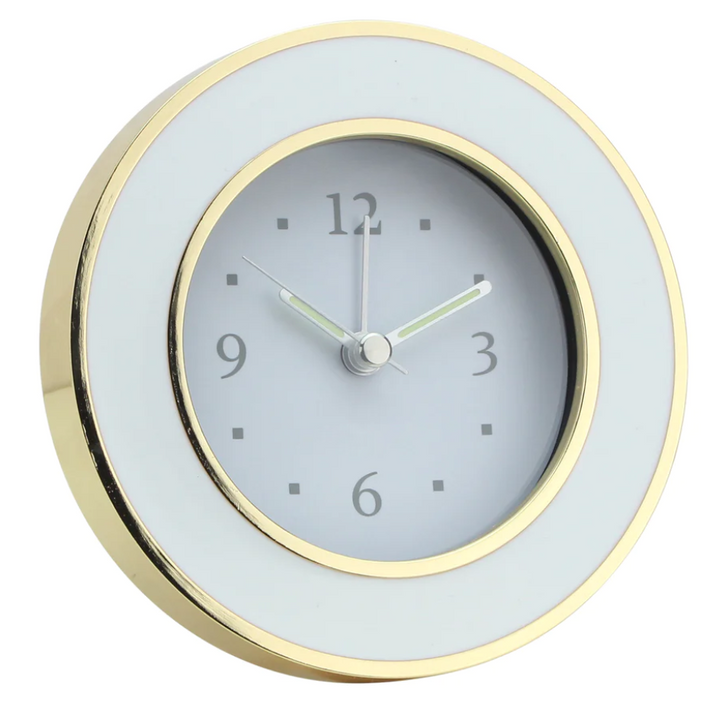 ALARM CLOCK WHITE & GOLD ROUND #40829