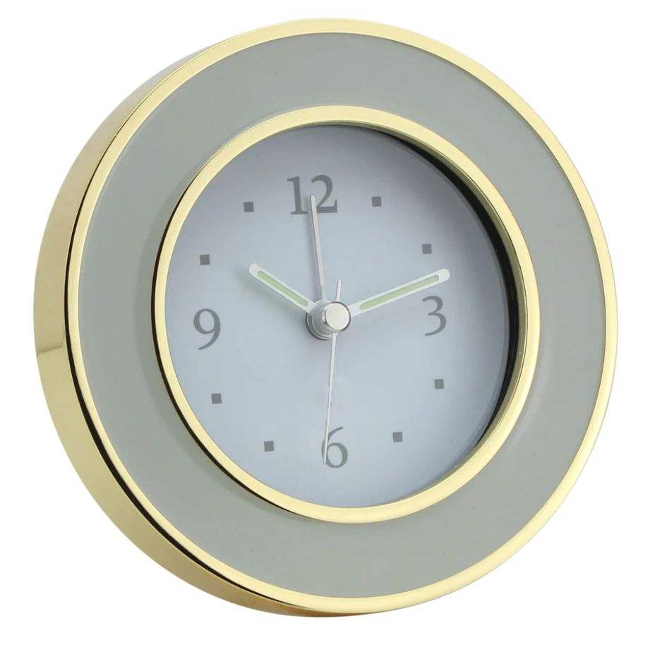 ALARM CLOCK CHIFFON ENAMEL & GOLD ROUND #40830