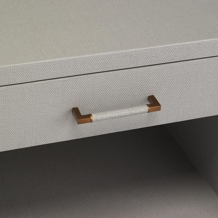BEDSIDE CHEST GRAY FAUX LINEN #41447