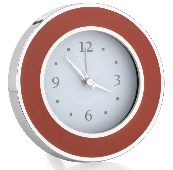 ALARM CLOCK ORANGE ENAMEL & SILVER ROUND #41483