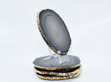 COASTERS AGATE NATURAL GREY WITH GOLD TRIM MED S/4