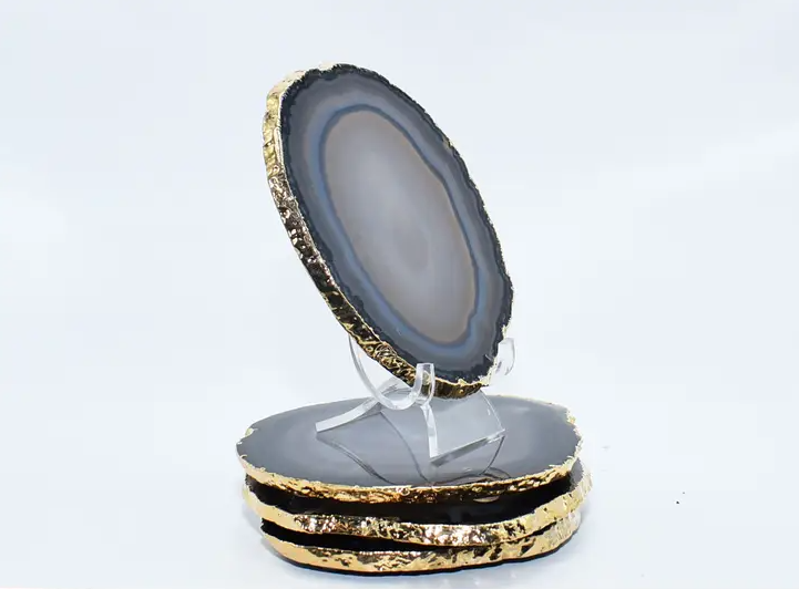 COASTERS AGATE NATURAL GREY WITH GOLD TRIM MEDIUM - SET OF 4