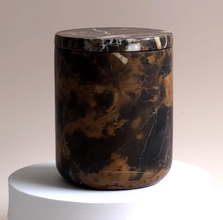 CANDLE HOLDER STONE WITH LID BLACK MARBLE #42807
