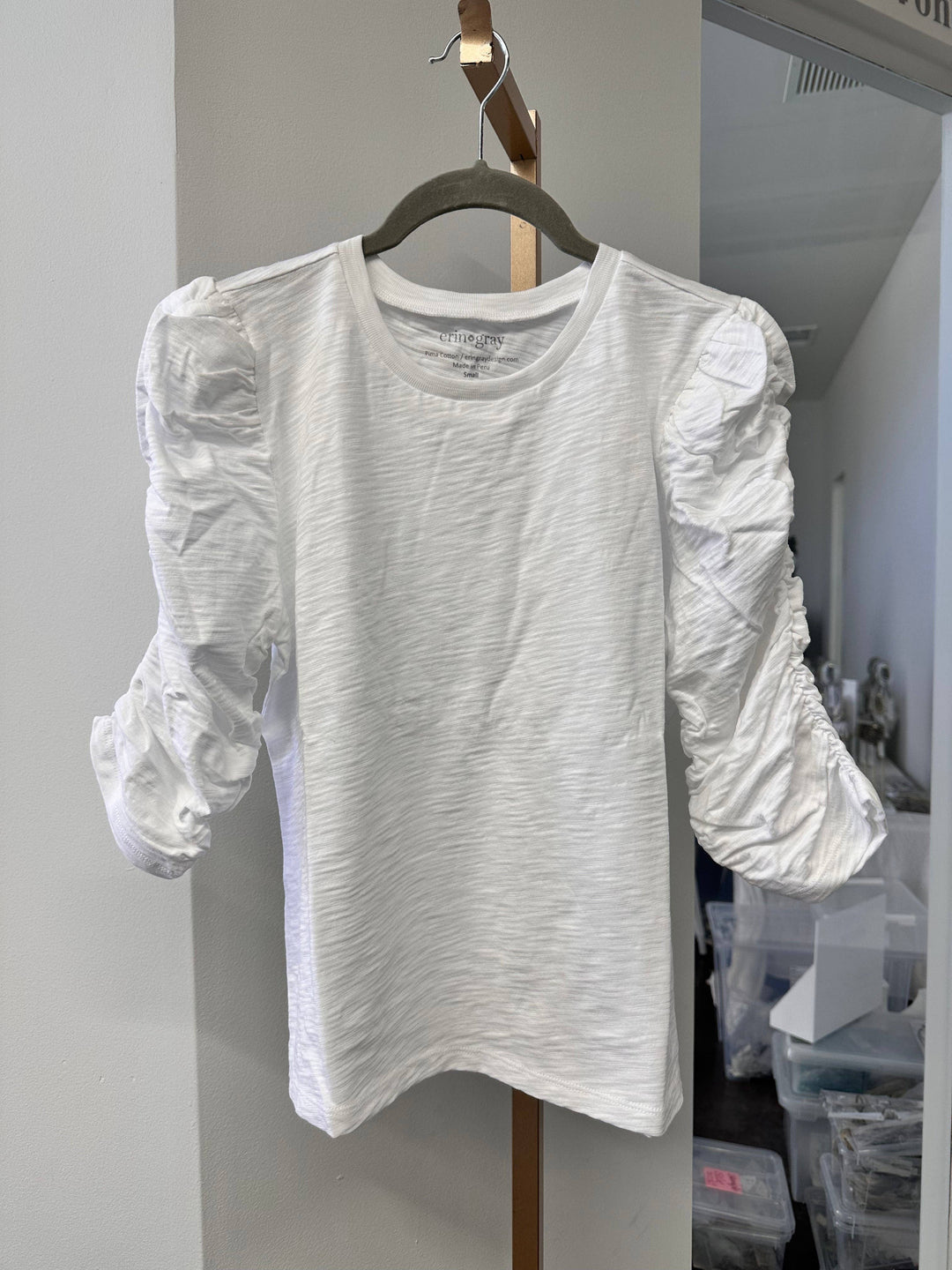 BLOUSE RUCHED ELBOW LENGTH IN WHITE