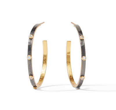 JULIE VOS EARRINGS CRESCENT STONE HOOP (Available in 2 Sizes and 2 Colors)