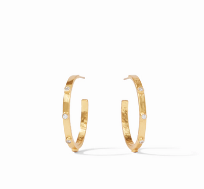 JULIE VOS EARRINGS CRESCENT STONE HOOP (Available in 2 Sizes and 2 Colors)