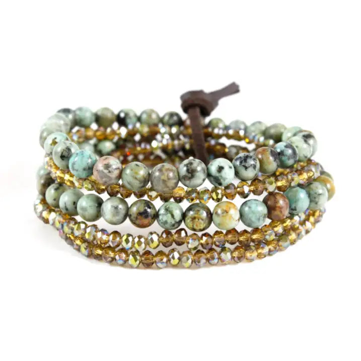 BRACELET AFRICAN TURQUOISE AND CRYSTAL