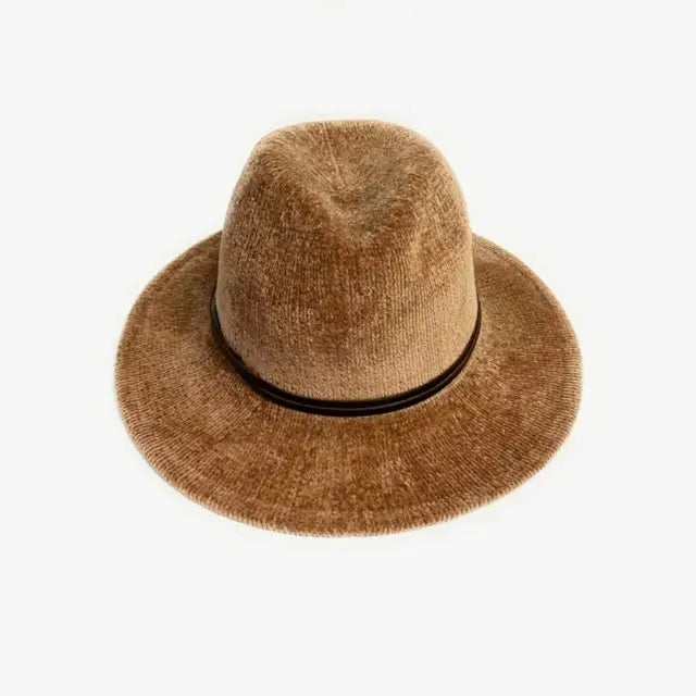 HAT FEDORA BRIM WITH FAUX LEATHER TRIM