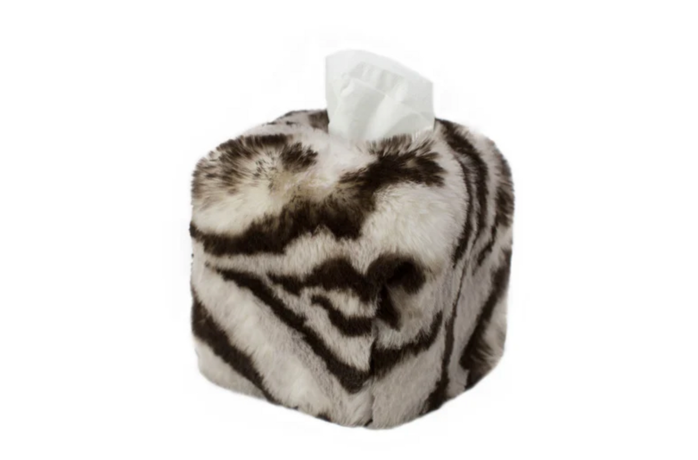 TISSUE COVER SQUARE WHITE TIGER FAUX FUR