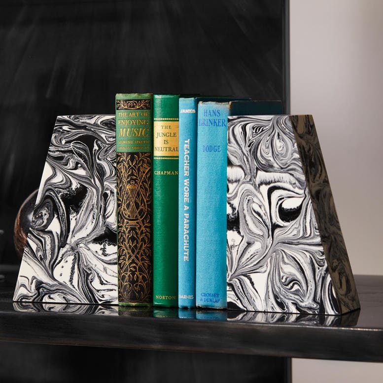 BOOKENDS BLACK/WHITE SWIRLED RESIN