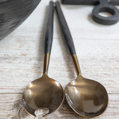 SERVING SET BLACK MANGO WOOD & AGED BRONZE