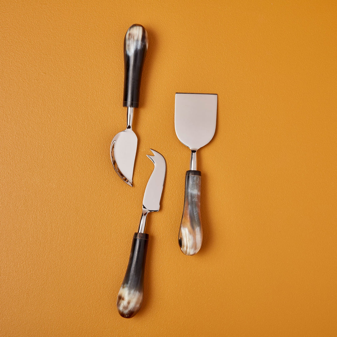 S/3 CHEESE SET STAINLESS & HORN