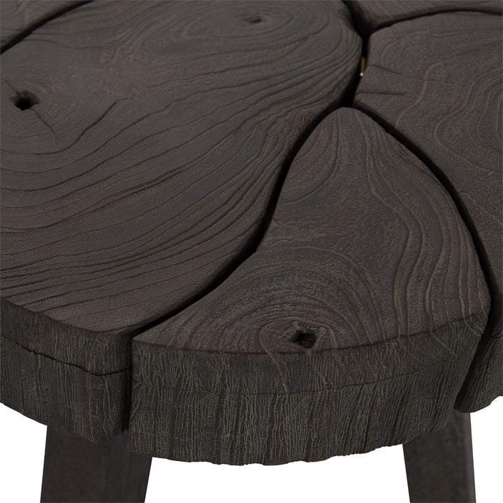SIDE TABLE ROUND SLICED TEAK TOP #59917