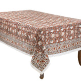 TABLECLOTH OBLONG HANDBLOCK PRINT IN RUST