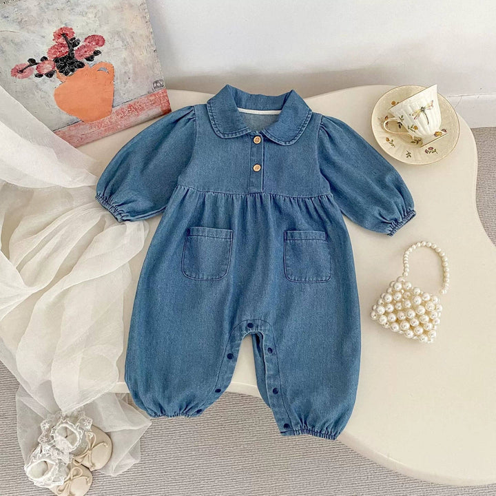 ROMPER DENIM TURN DOWN COLLAR