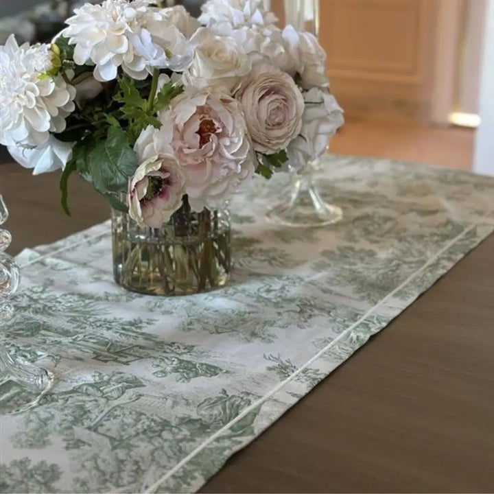 TABLE RUNNER TOILE GREEN&CREAM