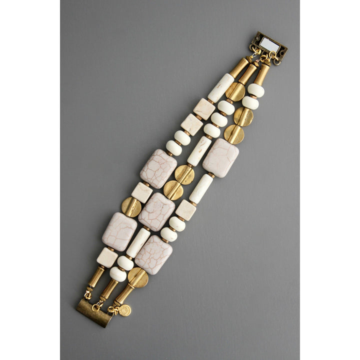 BRACELET MAGNESITE & BRASS TRIPLE
