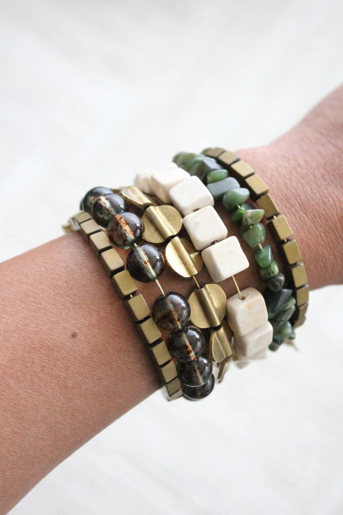 BRACELET HEMATITE GLASS AGATE & JADE