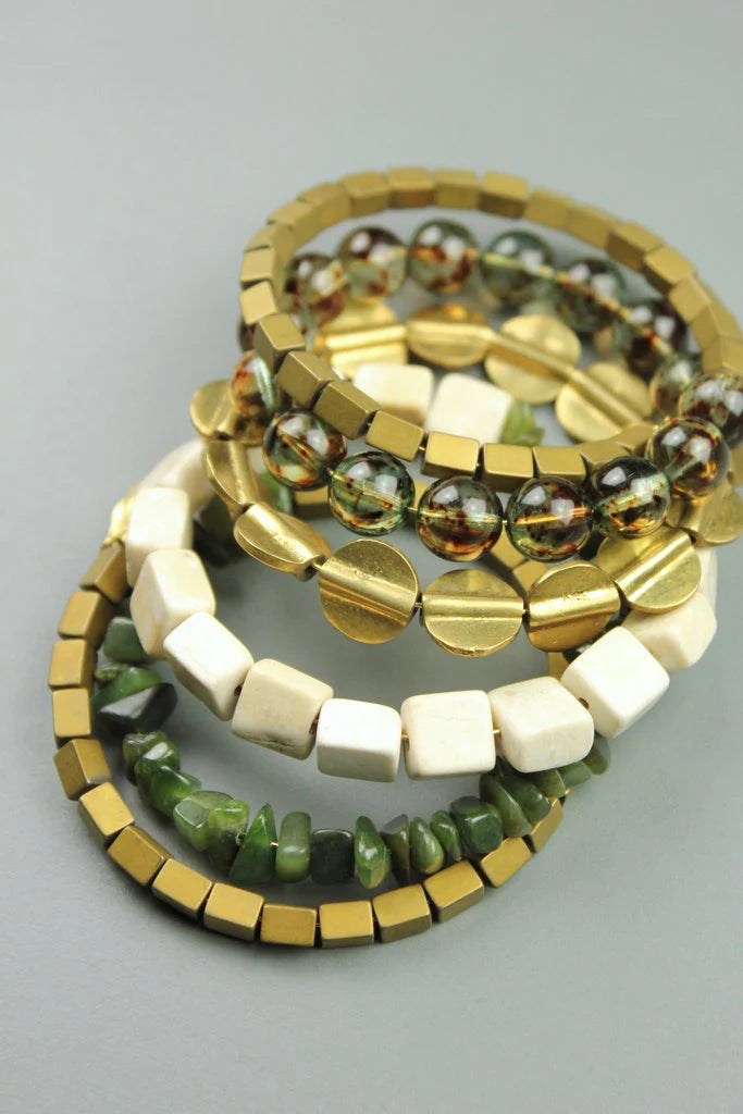 BRACELET HEMATITE GLASS AGATE & JADE