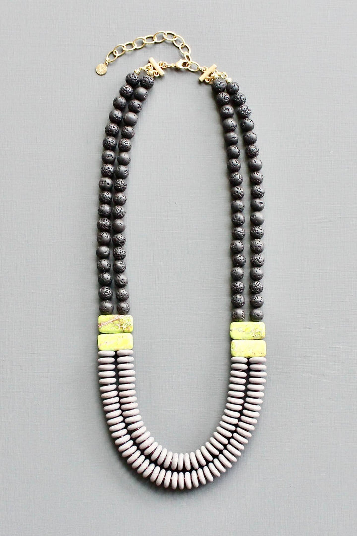 NECKLACE DOUBLE STRAND LAVENDER AND BLACK