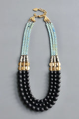 NECKLACE JET GLASS & HEMATITE TRIPLE STRAND