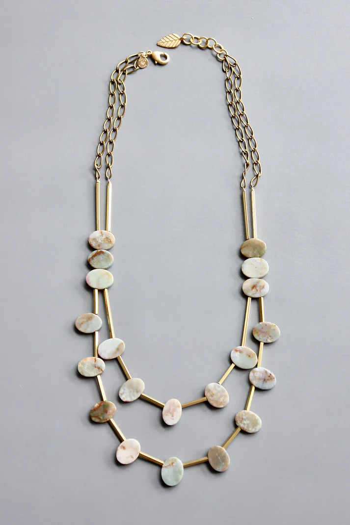 NECKLACE JADE & BRASS BEADED