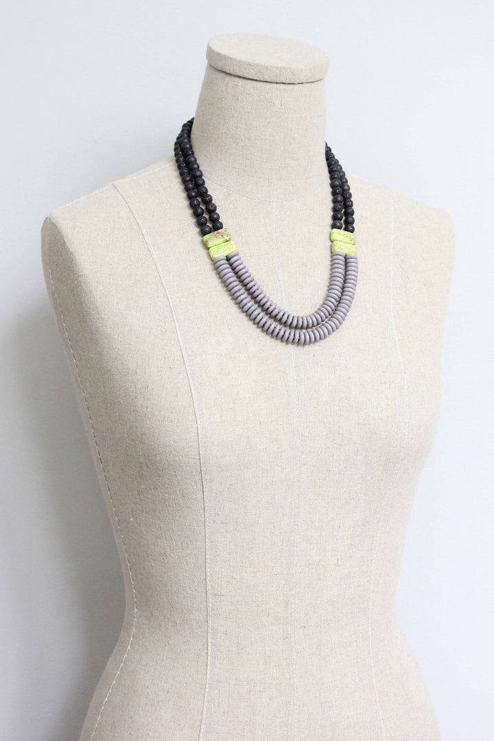 NECKLACE DOUBLE STRAND LAVENDER AND BLACK