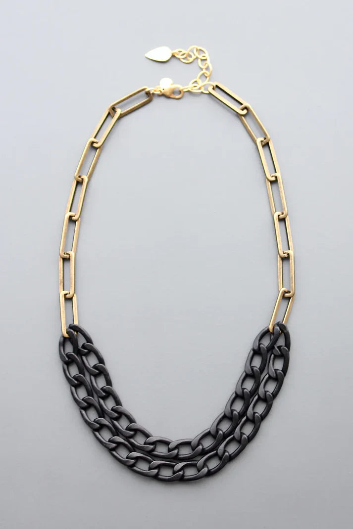 NECKLACE BLACK & BRASS CHAIN