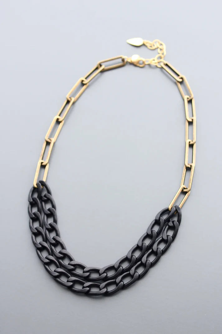 NECKLACE BLACK & BRASS CHAIN