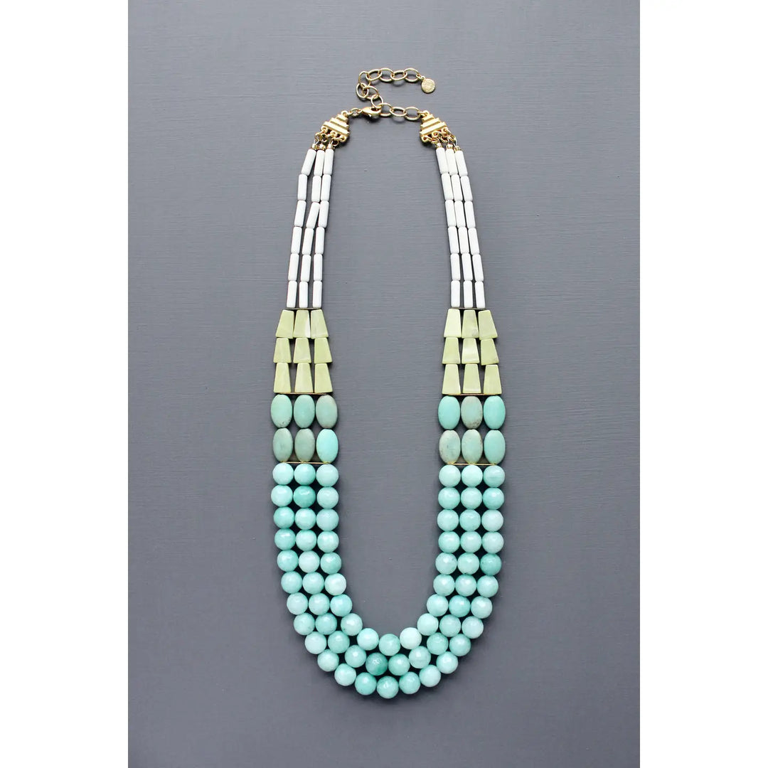 NECKLACE TRIPLE STRAND TURQUOISE AND AMAZONITE