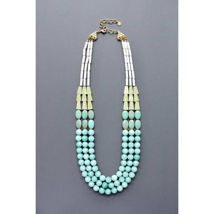 NECKLACE TRIPLE STRAND TURQUOISE AND AMAZONITE