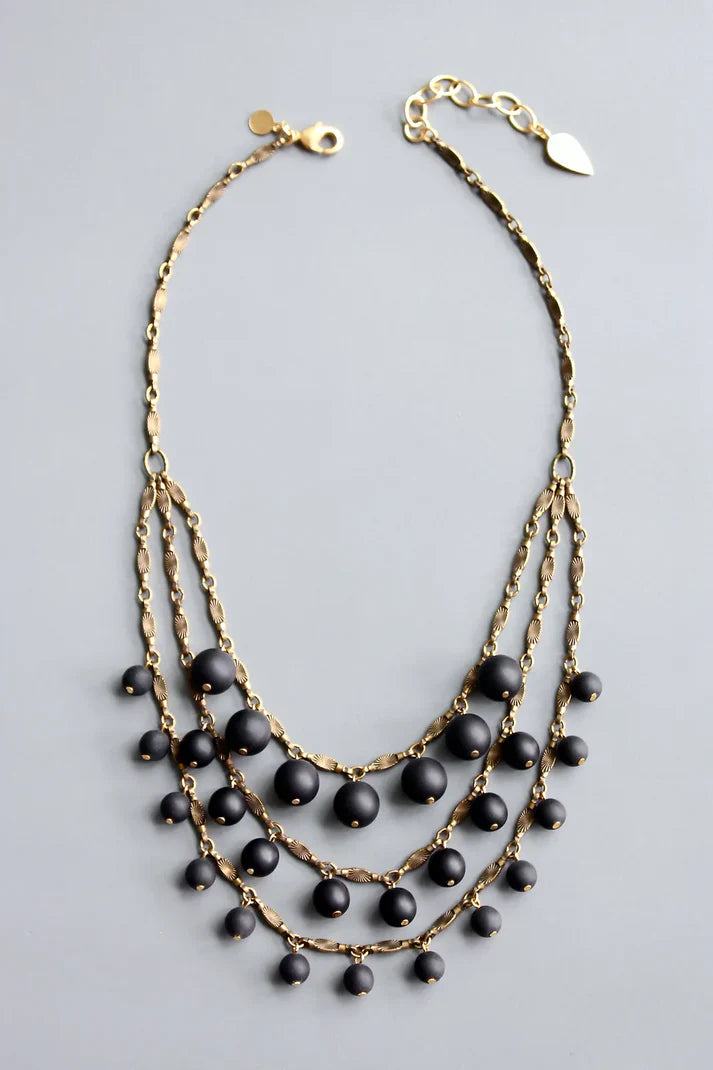 NECKLACE BIB MATTE JET GLASS