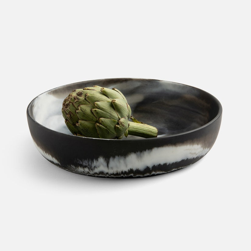 BOWL SERVING BLACK SWIRL RESIN