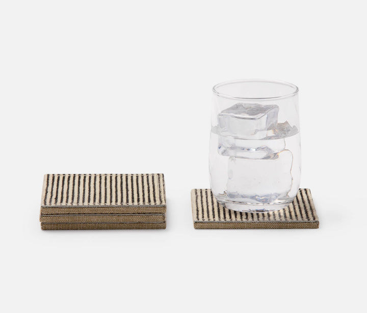 SET/4 COASTERS SQUARE CANDY STRIPE BROWN #52234