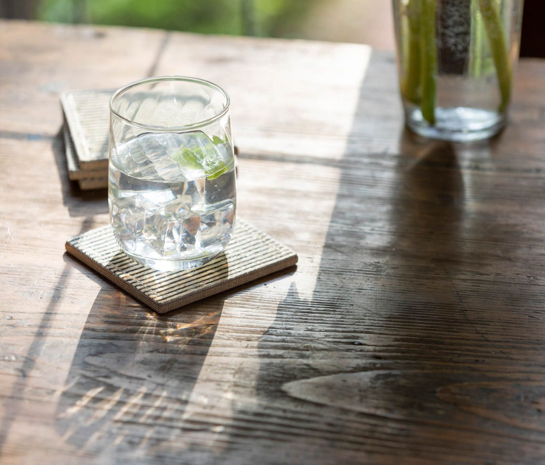 SET/4 COASTERS SQUARE CANDY STRIPE BROWN #52234